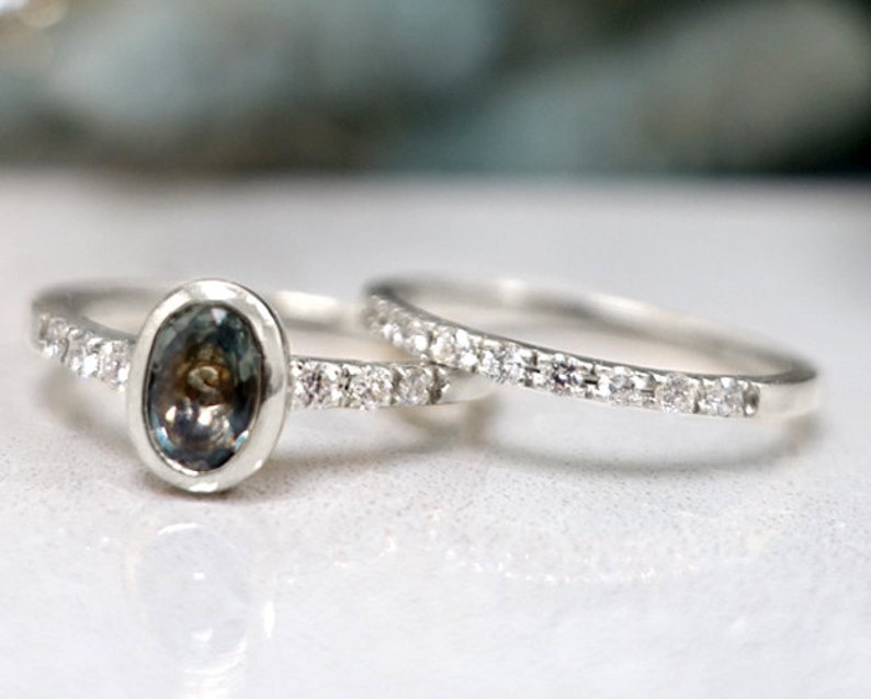 Gemstone Engagement Ring Set Green Sapphire Ring and - Etsy