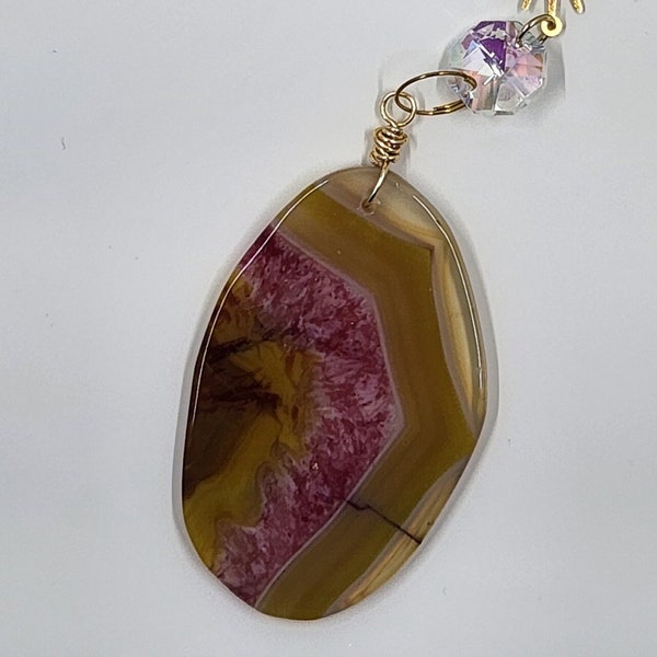 Sun Catcher, Agate Sun Catcher, Prism Light Catcher,Window Hanger, Crystal Sun Catcher, Golden Sun