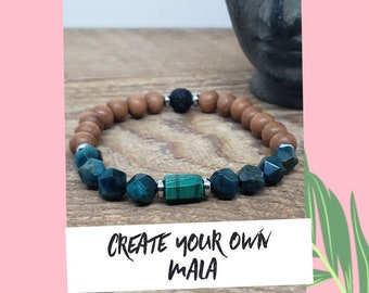 Mala Beads, Make your own Bracelet, Sandalwood Healing Crystals Gemstone Bracelet, Diffuser Bracelet, Essential Oils Bracelet, Lava Stone