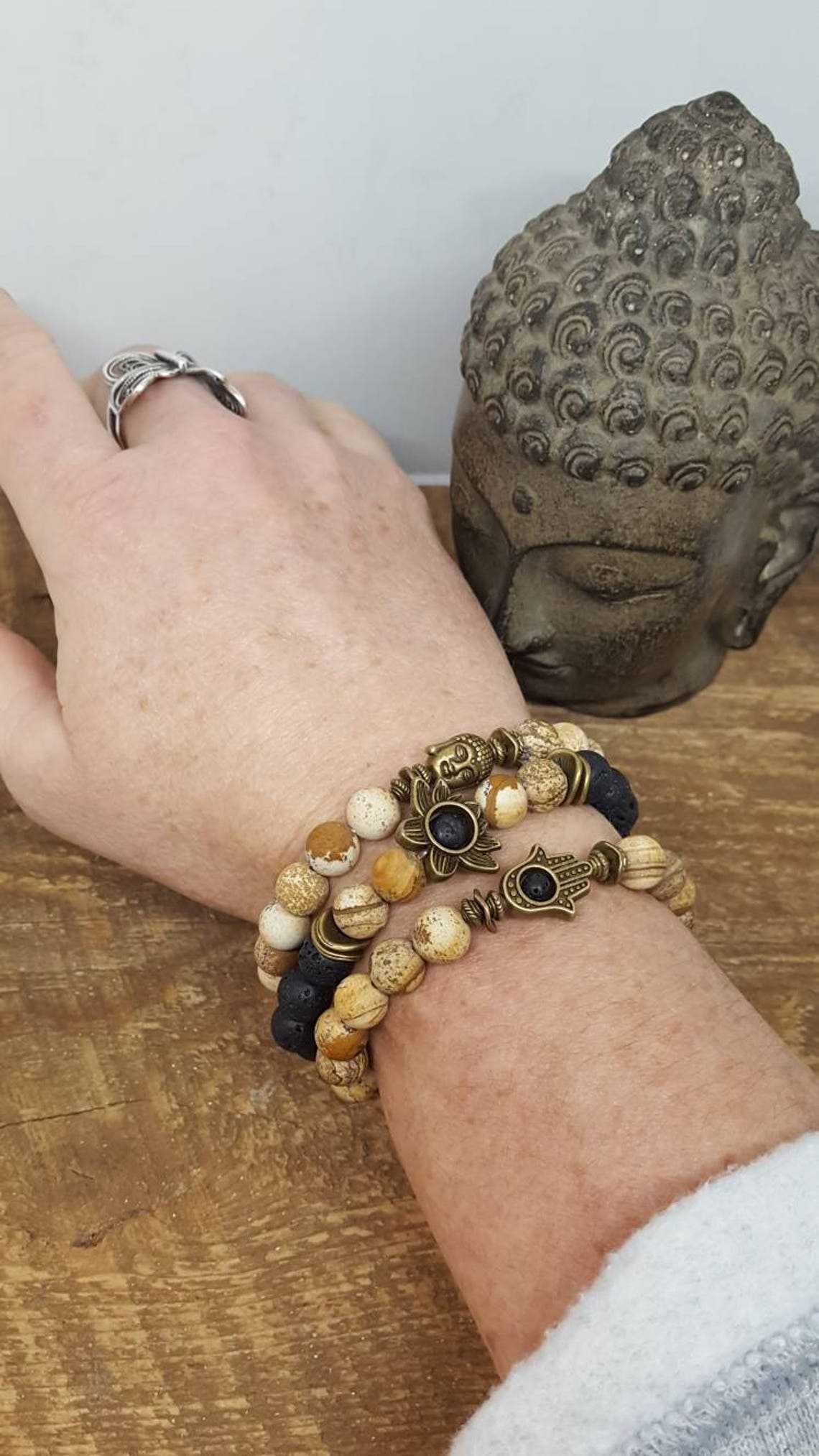 Mala Beads, Mala Bead Bracelet, Picture Jasper Gemstone Bracelet ...