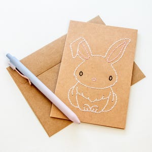 Carte de voeux lapin blanc cousue à la main