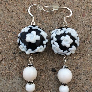 Bold Black and White Earrings, Dangle Earrings
