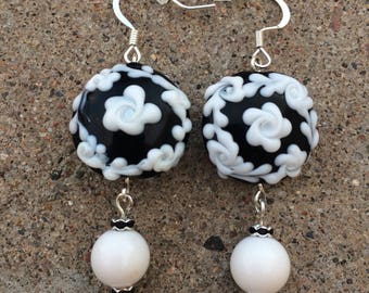 Bold Black and White Earrings, Dangle Earrings