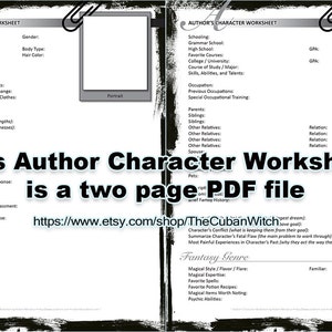 Character Worksheet for Authors