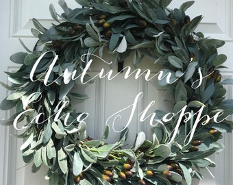 LAMBSEAR OLIVE WREATH~FarmHouse Inspired Door Wreath ~Greenery Wreath ~ EveryDay Door Decor~ FarmHouse Kitchen Decor Wreath Lambs Ear Wreath