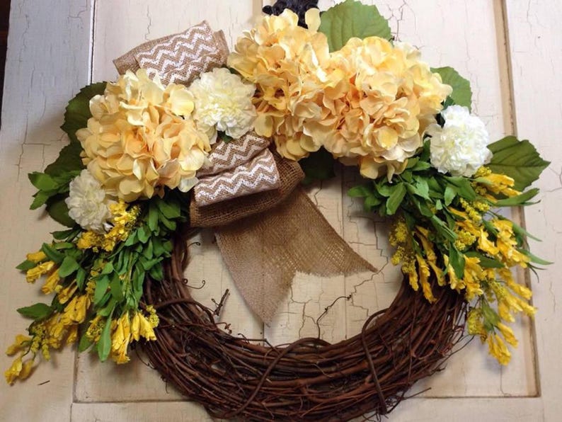 MONOGRAM WREATH ~ Front Door Wreath ~ FarmHouse Style Wreath ~ Hydrangea and Burlap Wreath ~ Spring Door Wreath ~ Summer Door Wreath ~