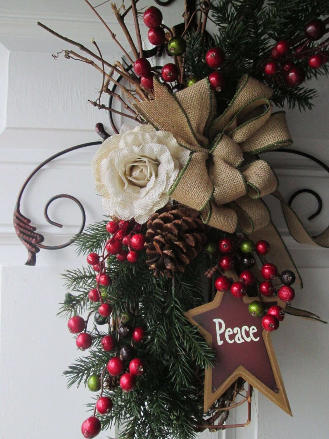 GRAPEVINE DOOR SWAG...Christmas Door Decor...Holiday Decor ,Rustic