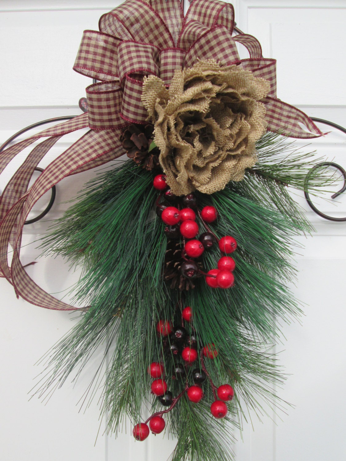 CHRISTMAS DOOR SWAG , Door Wreath Alternative , Country Inspired Door ...