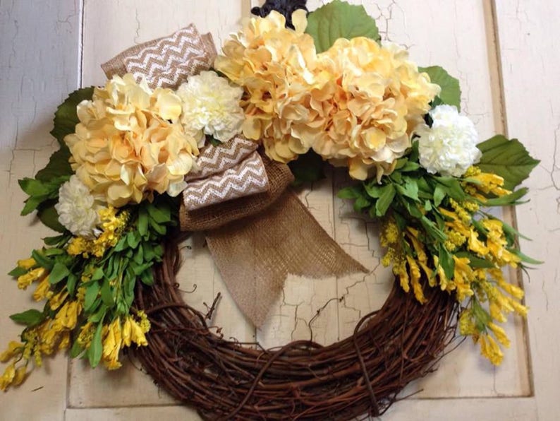 MONOGRAM WREATH ~ Front Door Wreath ~ FarmHouse Style Wreath ~ Hydrangea and Burlap Wreath ~ Spring Door Wreath ~ Summer Door Wreath ~