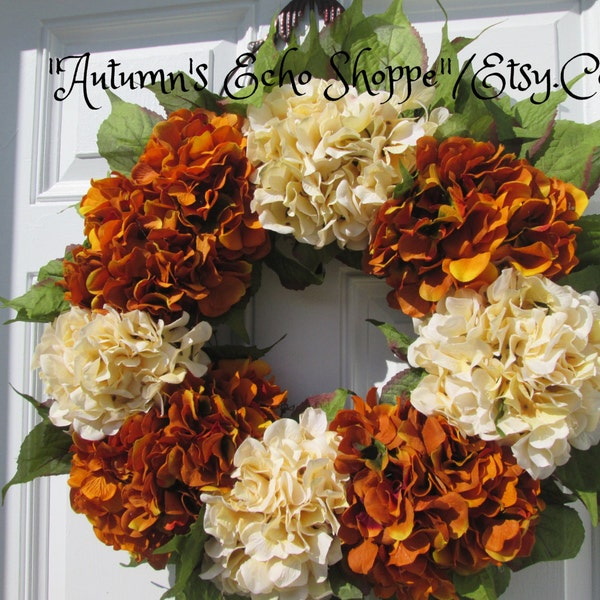 FALL HYDRANGEA WREATH   ,   Fall Door Wreath     ,   Fall Door Decor    , Interior Decor Wreath  Fall Wreath    ,  Thanksgiving Decor Wreath