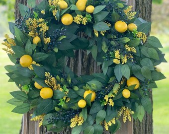 LEMON WREATH~ Summer Door Decor ~ Lemon Ficus Leaf Wreath ~ Kitchen Door Decor ~ Lemon Summer Time Door Decor~ Front Door Wreath~Farmhouse