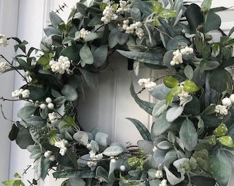 NEUTRAL CHRISTMAS WREATH  /  FarmHouse Style Christmas Decor Wreath / Lambs Ear Wreath   / FarmHouse Fresh Inspired Wreath  / Winter Wreath