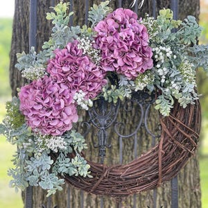 Hydrangea Floral Wreath -Modern Farmhouse Inspired Wreath-Front Door Wreath- Floral Home Decor Wreath -Summer Wreath-Front Door Decor