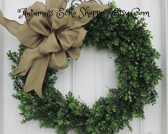 XL BOXWOOD WREATH , Farmhouse Style Decor , Faux Boxwood , Interior Decor Accent Wreath, Door Wreath, Wedding Wreath, Gift or Decor Wreath