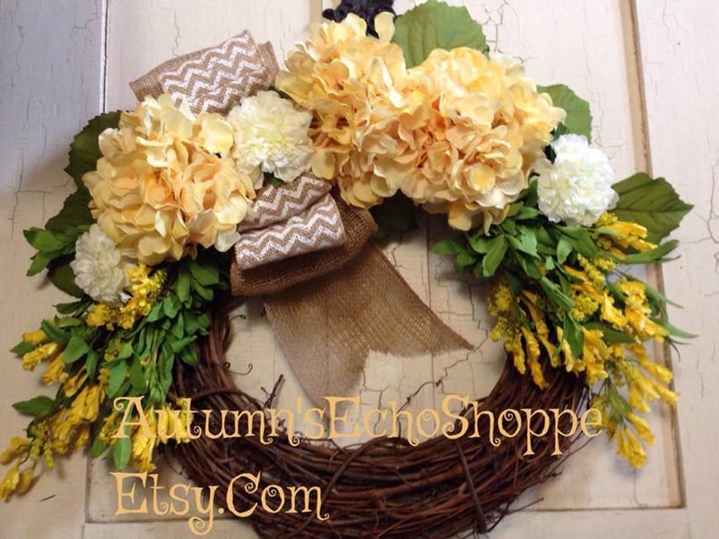 MONOGRAM WREATH ~ Front Door Wreath ~ FarmHouse Style Wreath ~ Hydrangea and Burlap Wreath ~ Spring Door Wreath ~ Summer Door Wreath ~