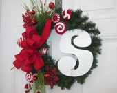 LOLLIPOP MONOGRAM WREATH...Sweet Little Wreath..Holiday Door Wreath...Christmas Door Decor Wreath...Seasonal Door Decor .Personalized Wreath