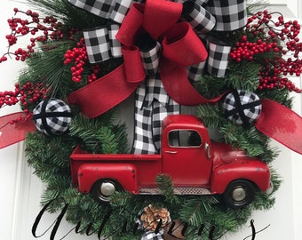 RED TRUCK WREATH  ~  FarmHouse Wreath ~ RedTruck Door  Decor ~  FarmHouse Decor ~ Country Christmas Door Wreath ~Christmas Door Wreath ~