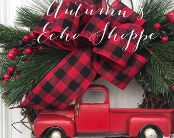 RED TRUCK CHRISTMAS ~Red Truck Wreath ~Red Truck Door Decor  Christmas Wreath ~Holiday Door Decor ~Holiday Wreath ~Winter Wreath ~Home Decor