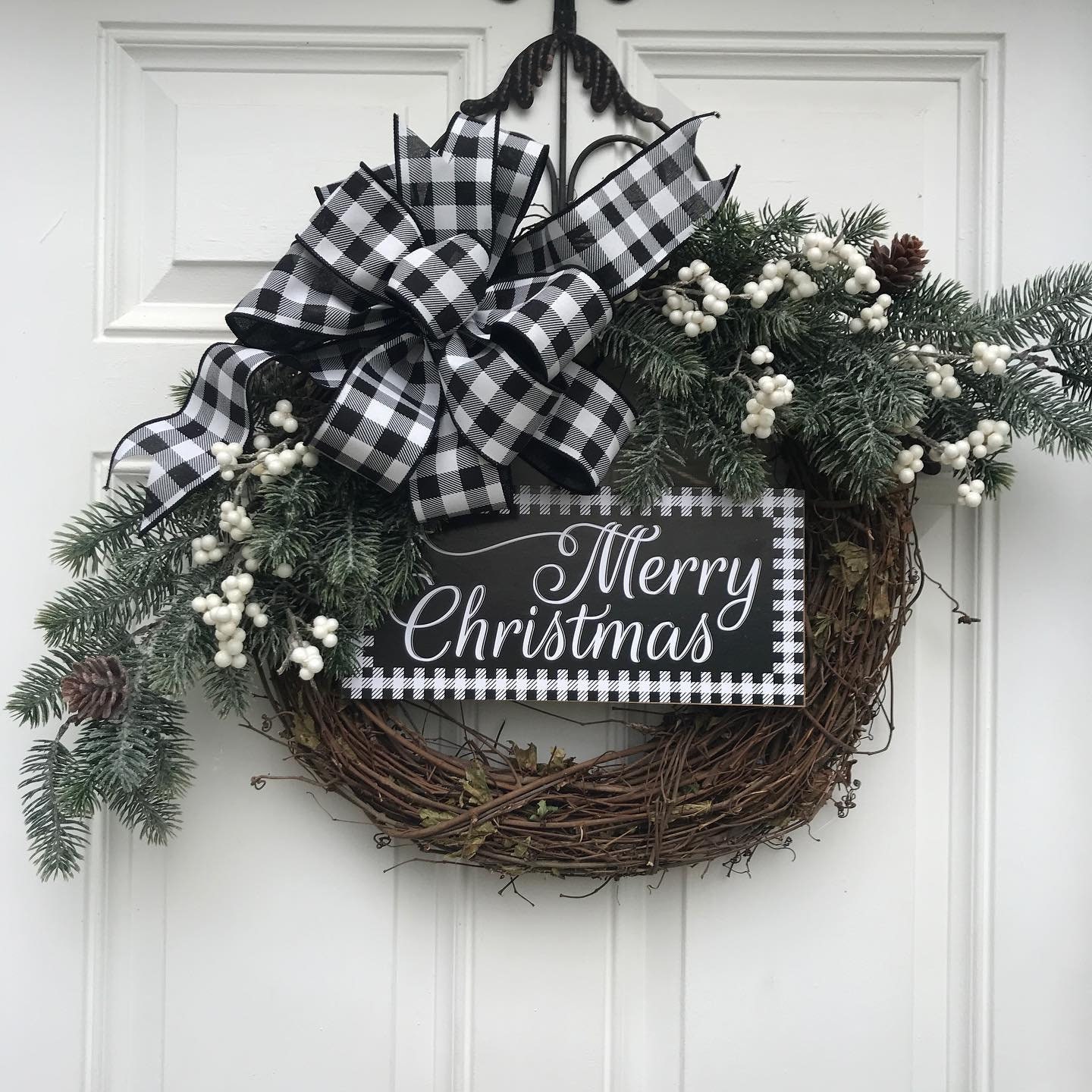 READY TO SHIP FarmHouse Christmas Wreath Front Door Wreath Rustic Farmhouse Christmas Wreaths