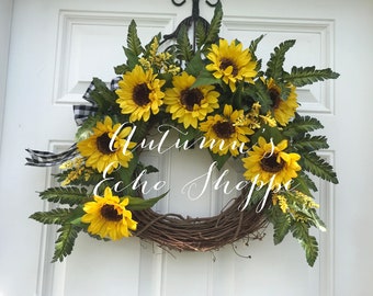 SUNFLOWER DOOR WREATH ~ Sunflower Decor ~ Fall Wreath ~ Fall Seasonal Decor ~ EveryDay Sunflower Wreath ~ FarmHouse Decor Wreath ~SummerTime