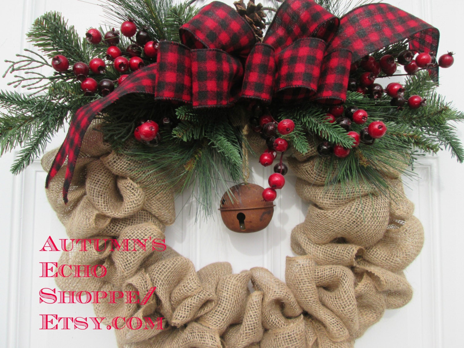 Christmas Door Wreath Rustic Burlap Door Wreath Holiday