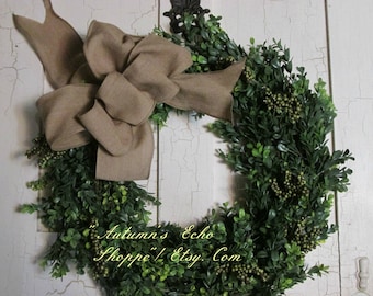 BOXWOOD WREATH~ Boxwood Door Wreath~ Farmhouse Inspired Wreath~ Cottage Style Wreath~ Faux Boxwood Wreath ~ Front Door Wreath~ Spring Wreath