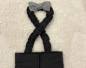French Bulldog Belly Band Diaper with Suspenders: Black Bow Tie, Incontinence Outfit