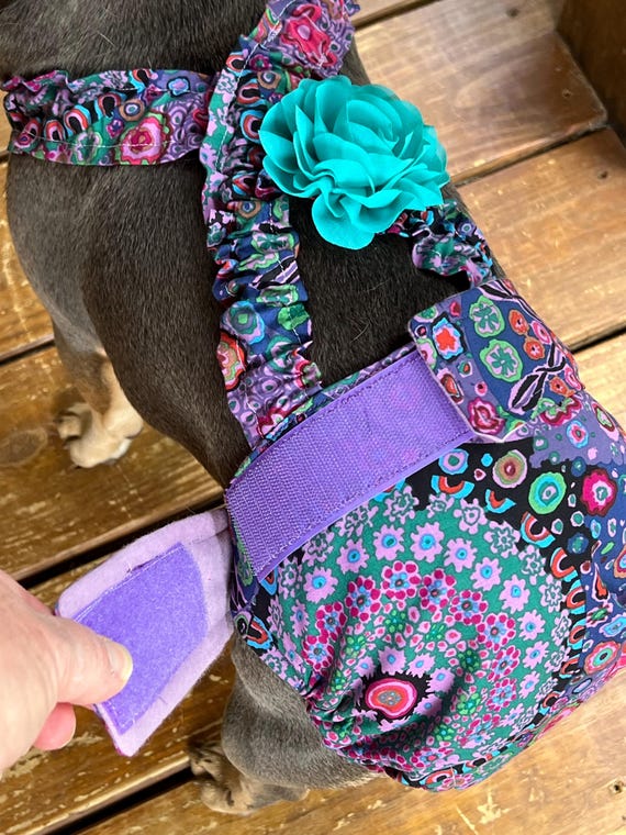 French Bulldog Diaper Cover w Suspenders: Purple Paisley Special