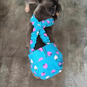 French Bulldog Diaper with Suspenders, Escape Proof for Female Dog Incontinence: Strawberry Patch