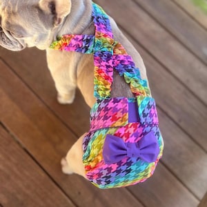 Rainbow Herringbone French Bulldog Diaper Cover Escape Proof with Bow