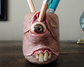 Don't run with your pencils, you will poke your eye out! -  pencil holder, brush holder, small sculpure, household, OOAK