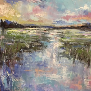 Coastal Charleston Lowcountry Custom Oil Painting of Marsh, Sailboats, Beach, Ocean by Ann Schwartz