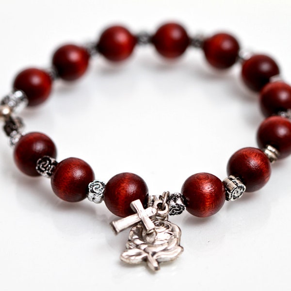 Red Sandalwood 10 mm or 8 mm Hand Crafted Christian, Rosary and No cross Bracelets