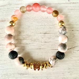 8mm Pink Zebra Jasper, Gold Gemstone