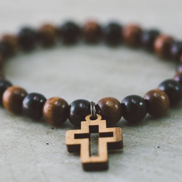 African Black & Palaquium 8 mm Wood, Hand Crafted Rosary, Christian and No cross Bracelets