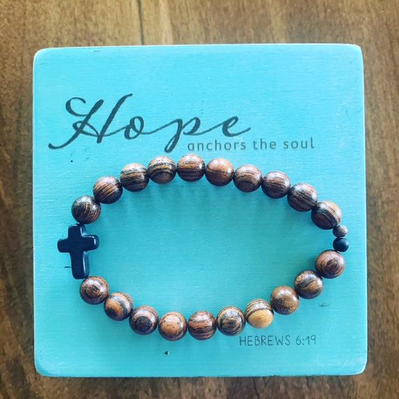 Gold Rimmed 8 mm wood, Hand Crafted Christian, Rosary & No cross Bracelet