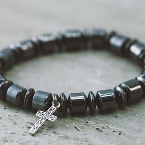 rosiesbracelets Magnet cylinder & Hematite Unisex 7 mm Multi-styles, Handmade Christian, Rosary and No cross Bracelets.