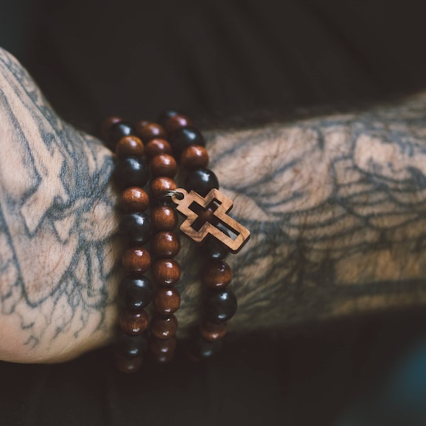 Triple Wood 8 mm/8 mm  Hand Crafted Christian, Rosary & No cross Bracelets