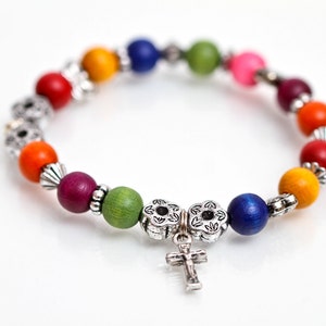 Multi-Colored wood Hand Crafted Christian, Rosary & No cross bracelets