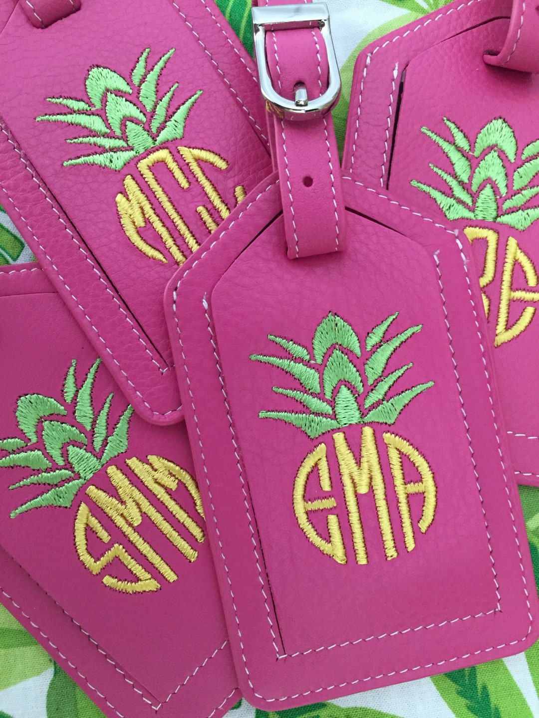 Monogrammed Pineapple Luggage Tag Personalized Luggage Tag Etsy