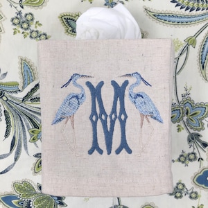 Monogrammed Tissue Box Cover Linen, Heron Initial-monogrammed gift-personalized gift-hostess gift