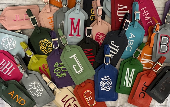 Monogrammed luggage tag, leather luggage tag, personalized luggage tag, Christmas gift