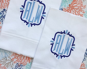 Monogrammed Cotton Pique Tea Towel, Wesley Monogram, Hostess Gift, monogrammed linens, personalized gift