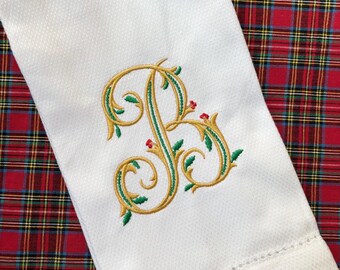 Monogrammed Cotton Pique Tea Towel, Christmas initial Monogram-Hostess Gift, monogrammed linens, personalized gift