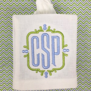 Monogrammed Tissue Box Cover- Mansion monogram, monogrammed gift-personalized gift-hostess gift