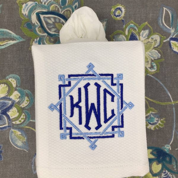 Monogrammed Tissue Box Cover-Rattan Monogram, monogrammed gift-personalized gift-hostess gift