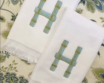 Monogrammed Fingertip towels, Bamboo Initial, personalized gifts, Christmas gift