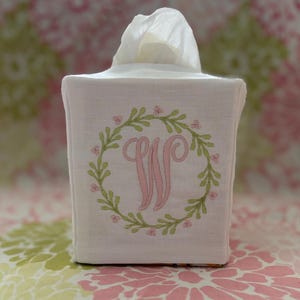 Monogrammed Tissue Box Cover-Berry Wreath, monogrammed gift-personalized gift-hostess gift