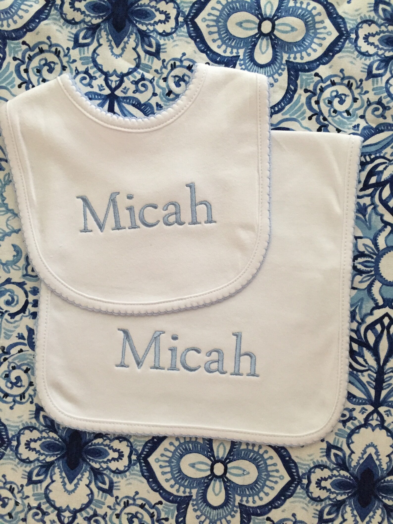 Monogrammed Bib and Burp Cloth Picot Trim Setmonogrammed Baby Etsy