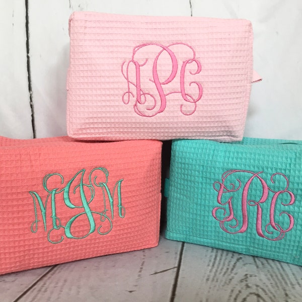 Monogrammed Waffle Cosmetic bag, make up bag, gift ideas